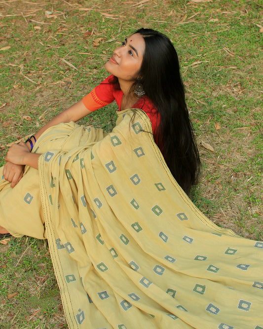 FLAVONE - Natural Dyed Hand Printed Cotton Saree
