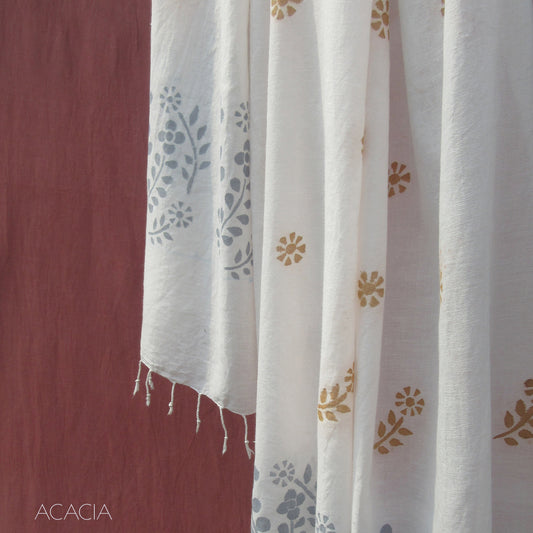 ACACIA - Catechu and Indigo Printed Cotton Stole