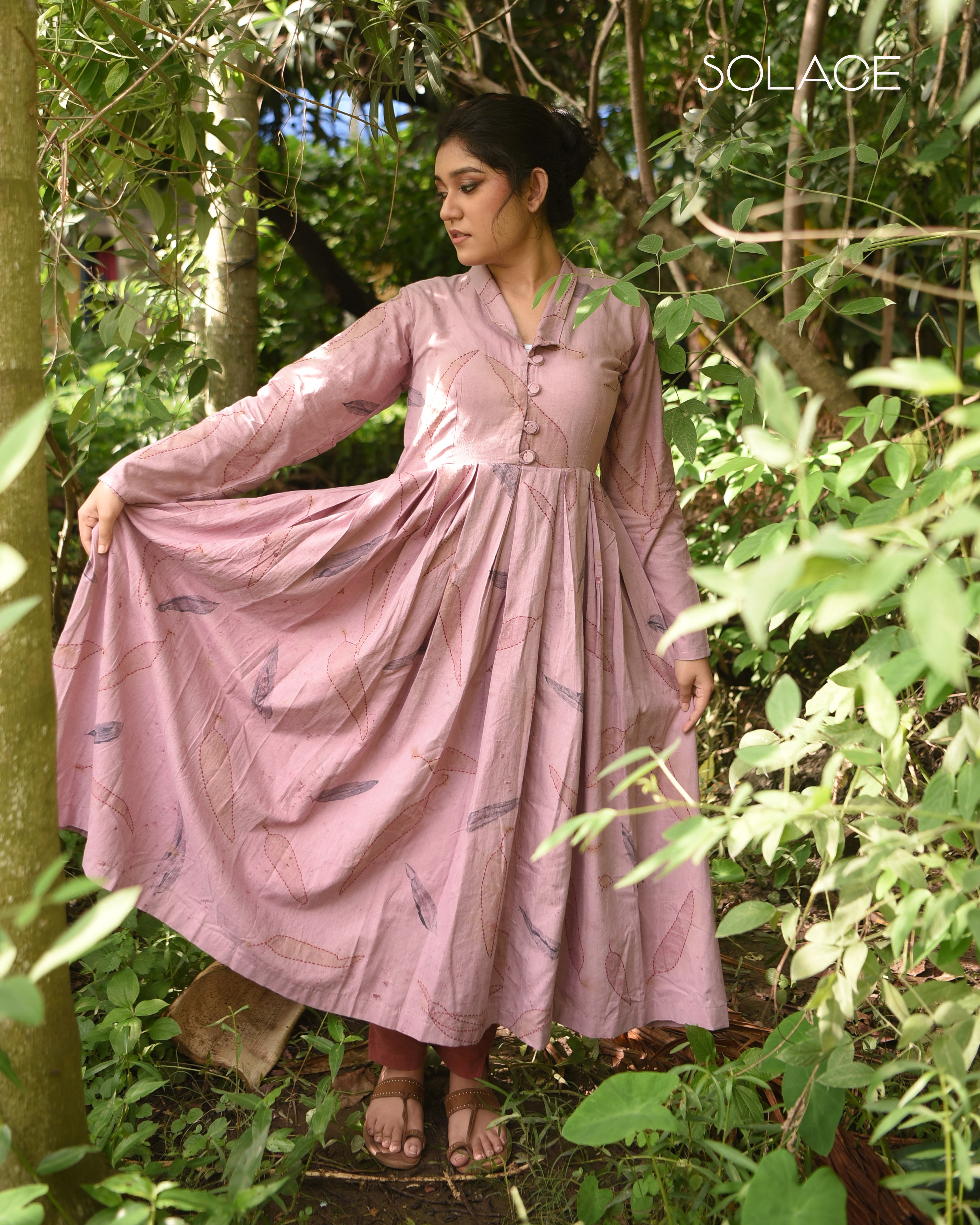 Gulzar Gulabi - Dress - Round Collar Embroidered Cotton Long Dress - D –  InduBindu