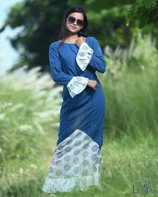 MERMAIDIAN - Indigo Dyed Block Printed Mermaid Dress